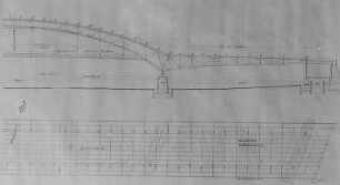 Parabelträger mit angehängter Fahrbahn von 53 Meter Spannweite, Schema : Technikgeschichte | Industrie und Technik | Beton (Betonbauten)