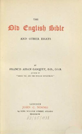 The Old English Bible and other essays