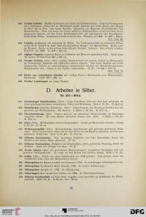 D. Arbeiten in Silber (Nr. 451-484d)