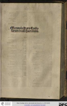 Secunda pars epistolarum beati Hieronymi.