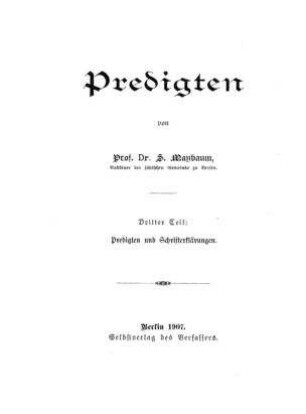 Predigten und Schrifterklärungen : zweites, drittes und viertes Buch Moses / von S. Maybaum
