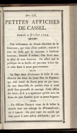 No CII (Samedi 10 Juillet 1784)
