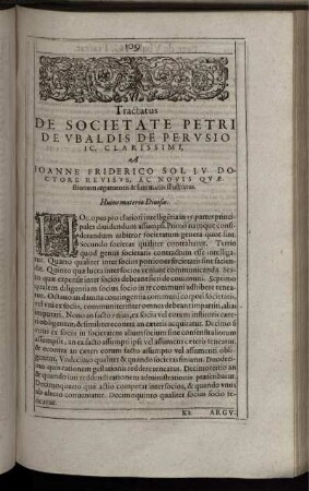 Tractatus De Societate Petri De Ubaldis De Perusio IC. Clarissimi, A Joanne Friderico Sol I.U. Doctore Revisus, Ac Novis Quaestionum argumentis & summariis illustratus