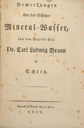 Bemerkungen über das Schlitzer Mineral-Wasser