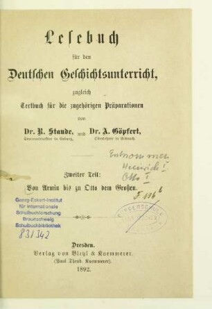 Teil 2: Von Armin bis zu Otto dem Großen : zugleich Textbuch für die zugehörigen Präparationen