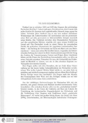 VII. Das Gesamtbild