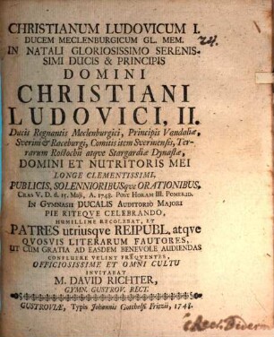 Christianum Ludovicum I. ducem Meclenburgicum