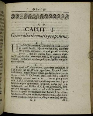 Caput. I. Generalia thematis proponens.