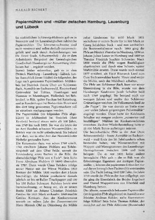 Papiermühlen und -müller zwischen Hamburg, Lauenburg und Lübeck