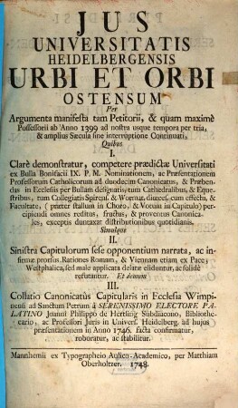 Ius universitatis Heidelbergensis urbi et orbi ostensum
