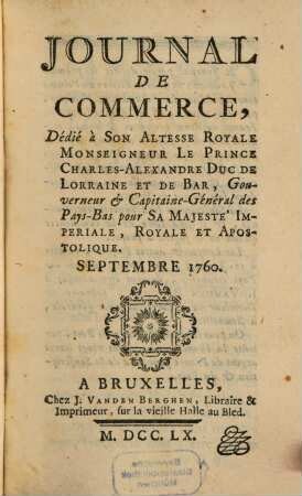 Journal de commerce. 1760,[4] = T. 11. Septembre