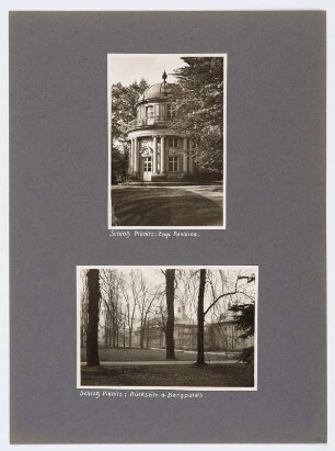 Referenzmappe 3/17 des Fotografen Walter Möbius : Mappenblatt 63 mit zwei Fotografien (Englischer Pavillon und Bergpalais im Schlosspark Pillnitz)