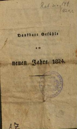 Dankbare Gefühle am neuen Jahre 1824