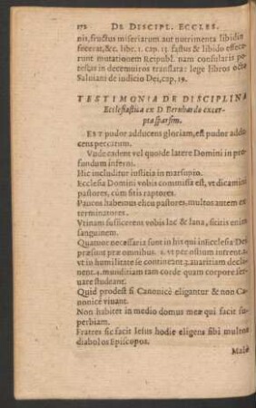 Testimonia De Disciplina Ecclesiastica ex D. Bernhardo excerpta sparsim.