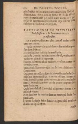 Testimonia De Disciplina Ecclesiastica ex D. Bernhardo excerpta sparsim.