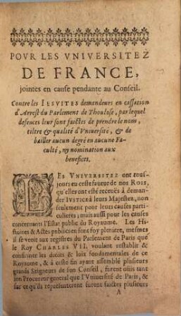 Pour les universités en France jointes en cause contre les Jesuites
