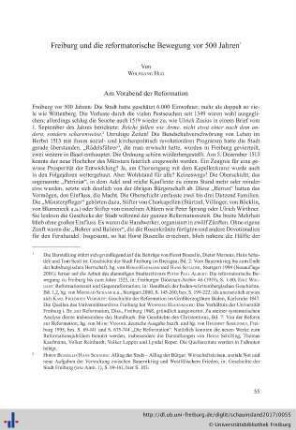 Freiburg und die reformatorische Bewegung vor 500 Jahren.