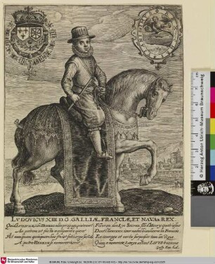 LUDOVICUS XIII. D.G. GALLIAE, FRANCIAE, ET NAVAR: REX. [Ludwig XIII.  im Alter von 9 Jahren zu Pferde]
