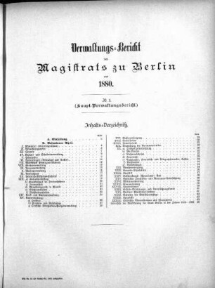 No. I. Verwaltungs-Bericht des Magistrats zu Berlin pro 1880 (Haupt-Verwaltungsbericht)