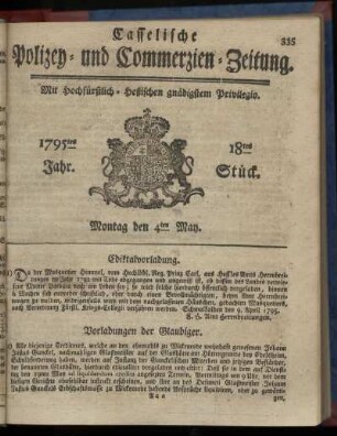 18tes Stueck, Montag den 4ten May 1795