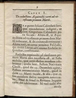 Caput I. De reductione Æquinoctii verni ad vicesimum primum Martii.