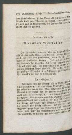 Dritte Klasse. Brennbare Mineralien.