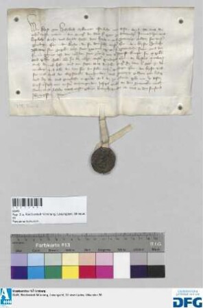 Kraft von Hohenloch nimmt von der Stadt Nürnberg 320 fl. Reichssteuer für Kaiser Karl IV. ein und stellt Quittung aus. - Siegler: der Aussteller.