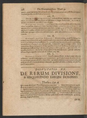 Disputatio XX. De Rerum Divisione, & Adquirendo Earum Dominio
