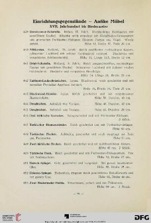 Einrichtungsgegenstände – Antike Möbel (Nr. 639-726)