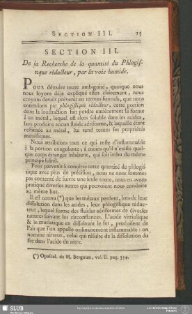 Section III. De la Recherche de la quantité du Phlogistique réducteur, par la voie humide