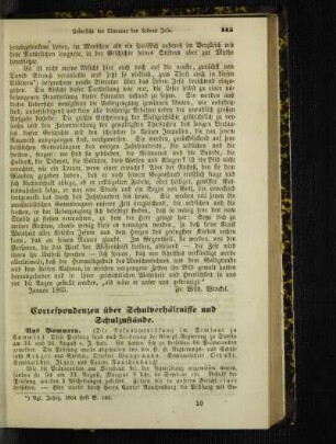 Correspondenzen über Schulverhältnisse und Schulzustände