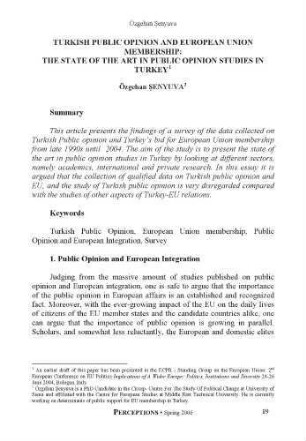 Turkish public opinion and European Union membership : the state of the art in public opinion studies in Turkey