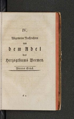 IV. Allgemeine Nachrichten von dem Adel des Herzogthums Bremen : Viertes Stück.