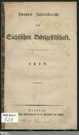 2.1816: Jahresbericht der Sächsischen Bibel-Gesellschaft