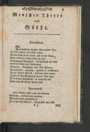 Menschen Thiere und Göthe.