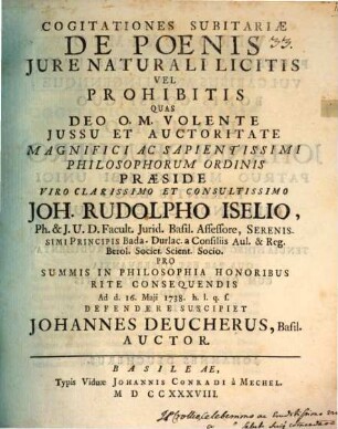 Cogitationes subitariae de poenis, jure naturali licitis vel prohibitis