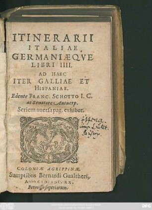 Itinerarii Italiae, Germaniaeque Libri IIII.
