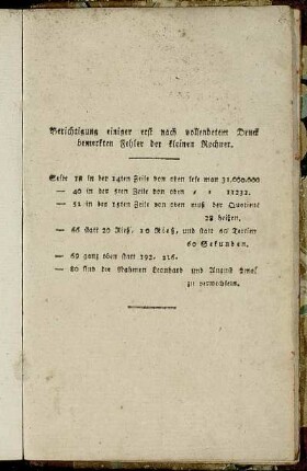 Berichtigung einiger erst nach vollendetem Druck bemerkten Fehler der kleinen Rechner.