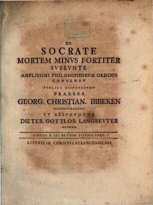 De Socrate Mortem Minvs Fortiter Svbevnte