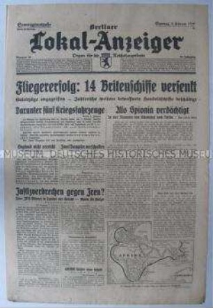 Tageszeitung "Berliner Lokal-Anzeiger" überwiegend zum Seekrieg gegen Großbritannien
