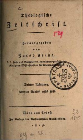 Theologische Zeitschrift. 3,2. 1815