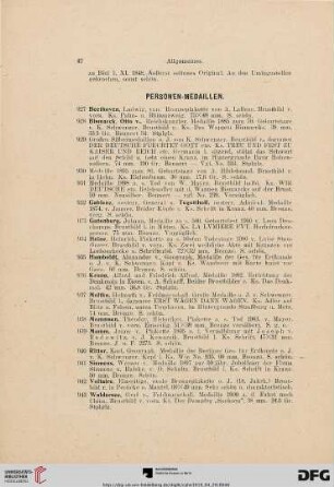 Personen-Medaillen (Nr. 927-943)