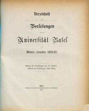 Verzeichnis der Vorlesungen. 1881/82. WS.