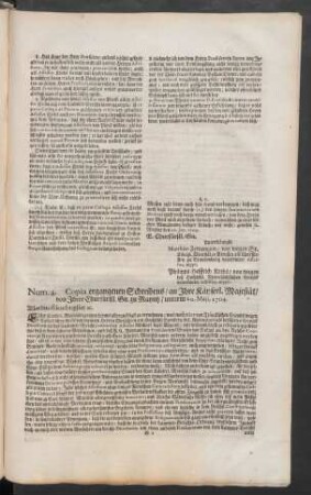 Num. 4. Copia ergangenen Schreibens / an Ihro Käyserl. Majestät/ von Ihrer Churfürstl. Gn. zu Mayntz / unterm 20. Maji, 1704.