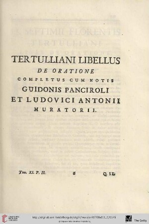 Tertulliani libellus De Oratione