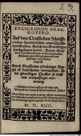 Enchiridion : Auß dem christlichen Schrifftreichen Handbüchlin