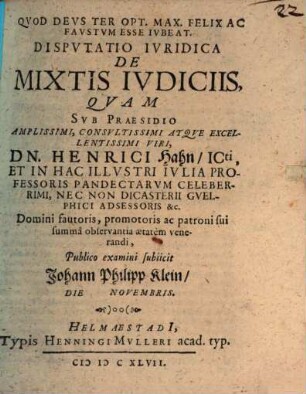Disputatio Iuridica De Mixtis Iudiciis