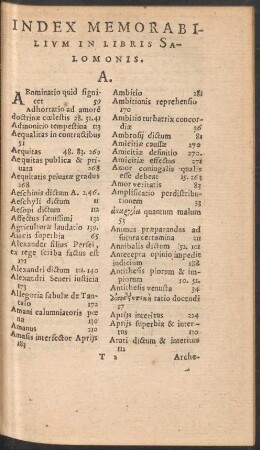 Index Memorabilium In Libris Salomonis.
