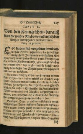 Caput II. Von den Kennzeichen/ darauss man die wahre Kirche/ von allen falschen Kirchen unterscheiden unnd erkennen kan/ in genere.