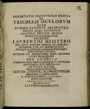 Dissertatio Inauguralis Medica De Trichiasi Oculorum